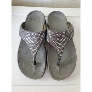 FitFlop Lulu Gray Crystal Embellished Thong Sandals Blue Women's Size 6